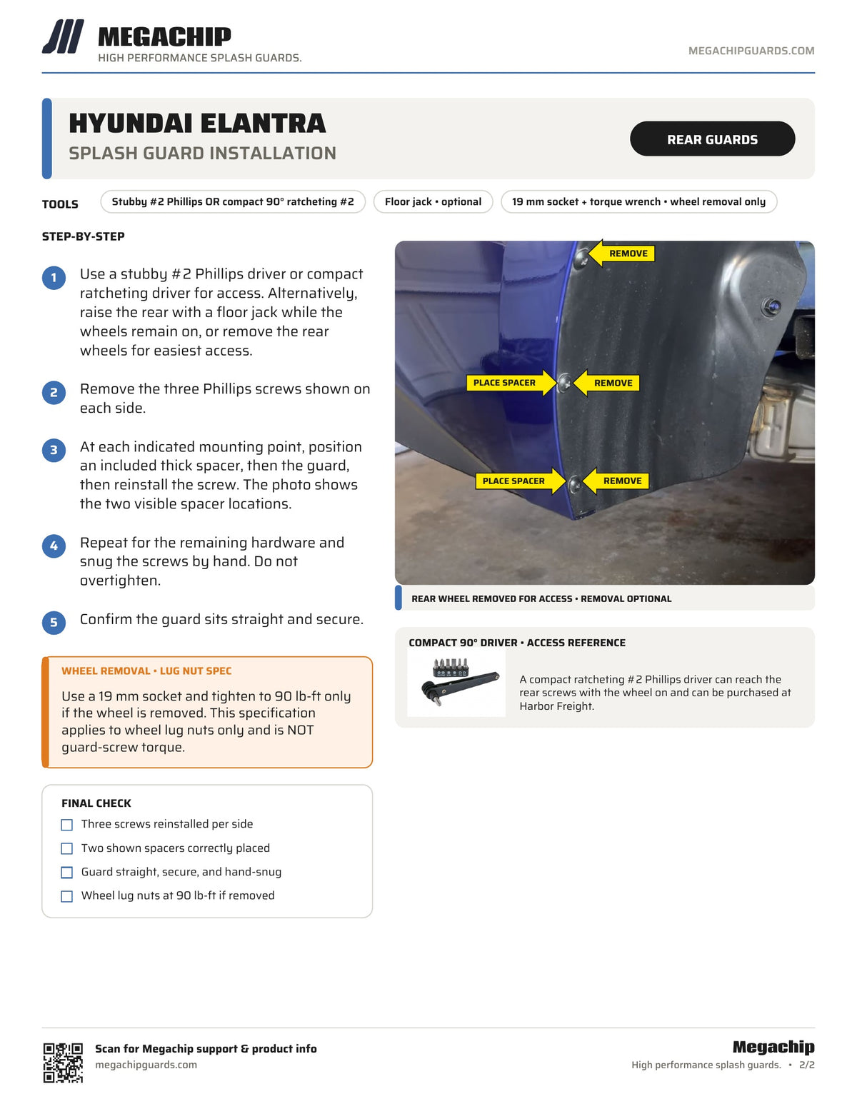 Hyundai Elantra splash guard installation instructions - page 2, rear guards