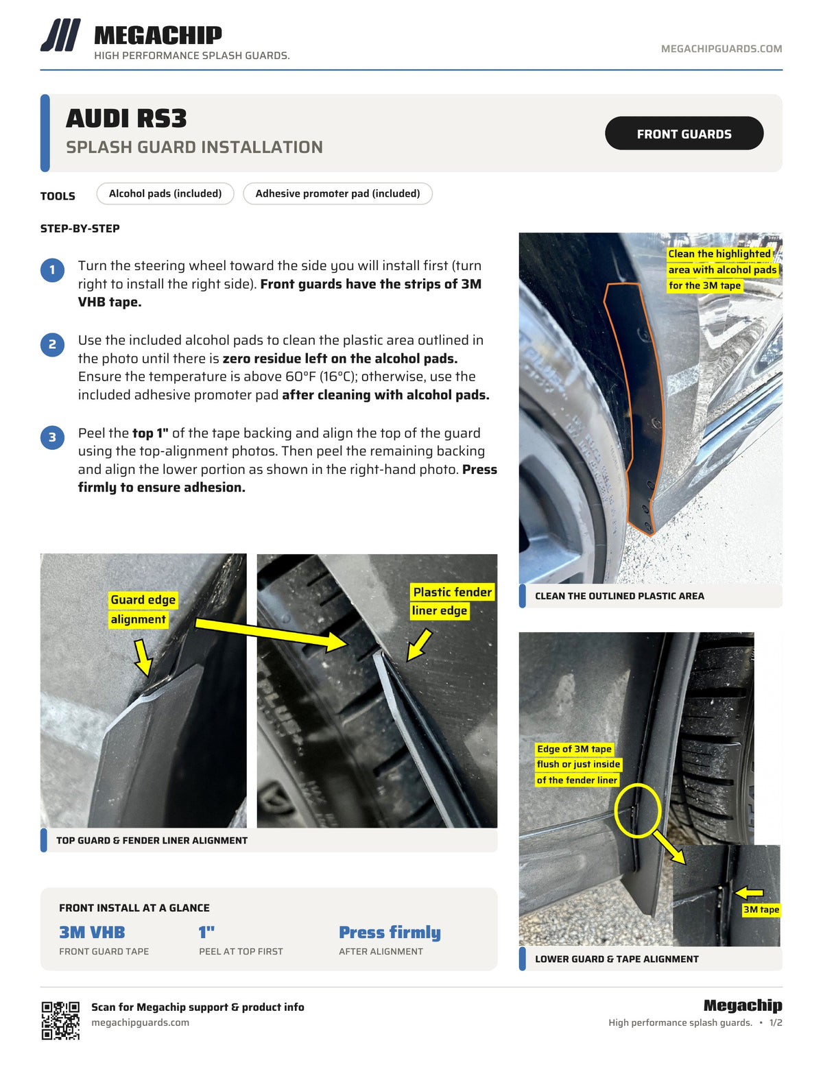 Megachip Audi RS3 splash guard installation instructions, page 1 - front guards
