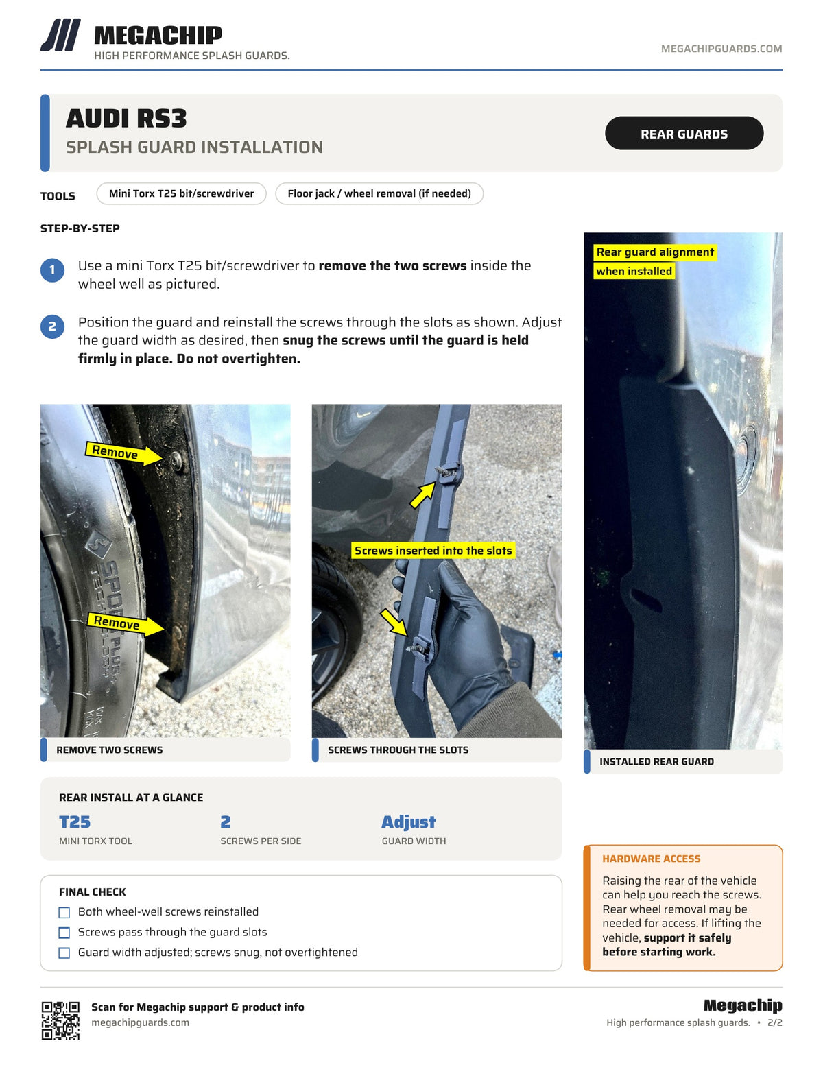 Megachip Audi RS3 splash guard installation instructions, page 2 - rear guards