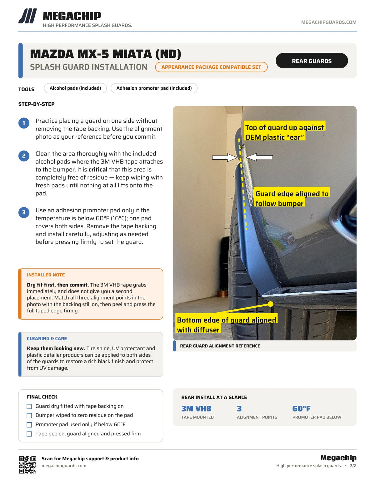 Megachip ND Mazda MX-5 Miata splash guard installation instructions, page 2 - rear guards