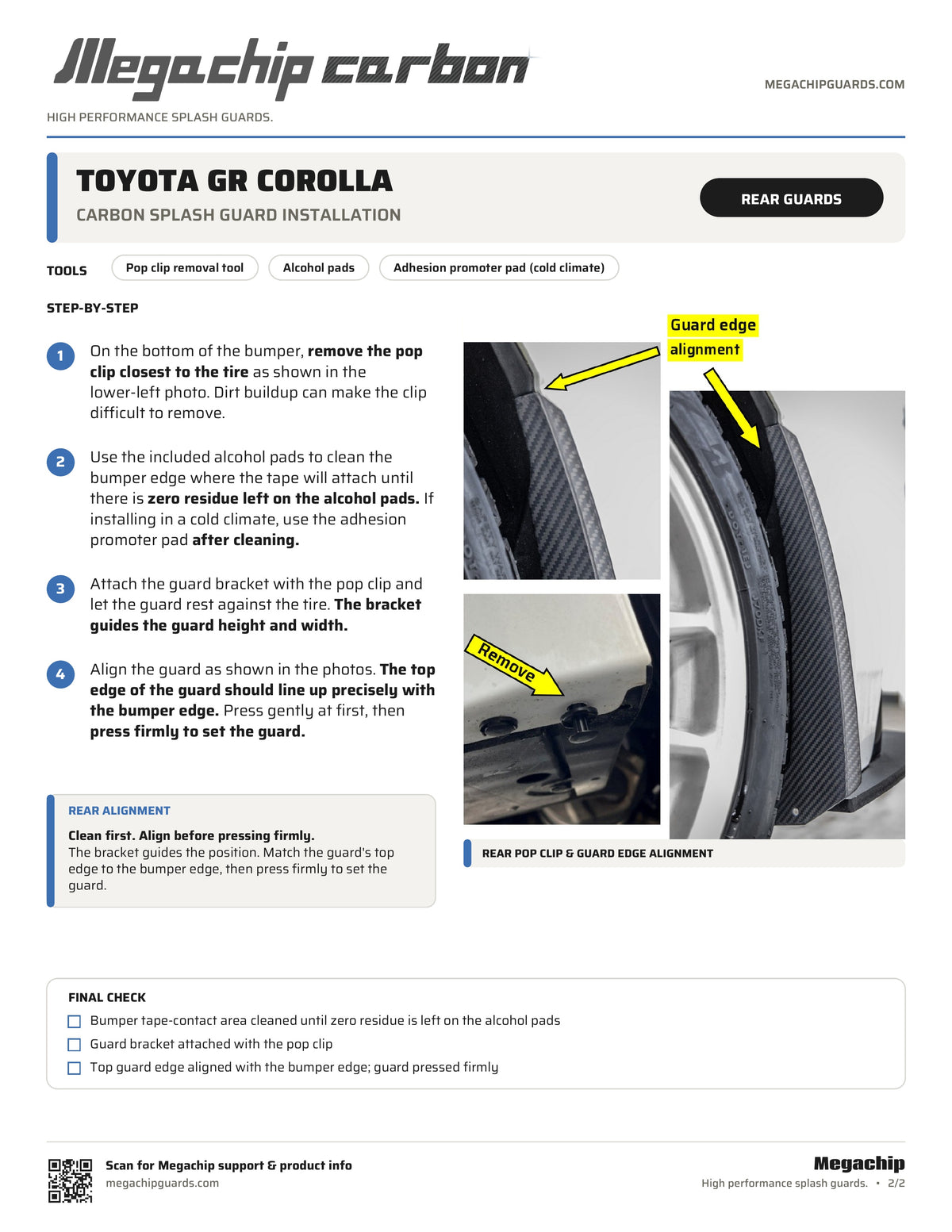 Megachip Toyota GR Corolla Carbon splash guard installation instructions, page 2 - rear guards